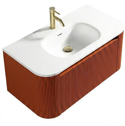 Flauto Wall Hung Curve Corner Vanity & Matte Basin - Bruciata Orange - 870mm