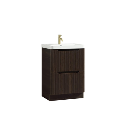Monza Fluted Floor Standing Vanity Unit & Basin - Espresso Oak - 600mm