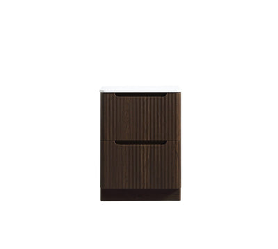 Monza Fluted Floor Standing Vanity with Sintered Stone Counter Top - Espresso Oak - 600mm