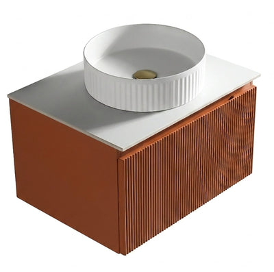 Flauto Fluted Wall Hung Vanity with Sintered Stone Counter Top - Bruciata Orange - 600mm