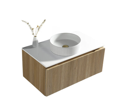 Flauto Fluted Wall Hung Vanity with Sintered Stone Counter Top - Country Oak - 800mm