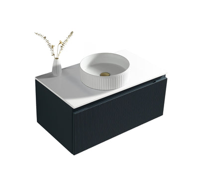 Flauto Fluted Wall Hung Vanity with Sintered Stone Counter Top - Midnight Shadow - 800mm