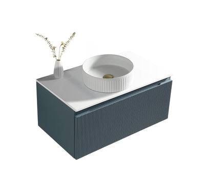 Flauto Fluted Wall Hung Vanity with Sintered Stone Counter Top - Smoked Sage - 800mm