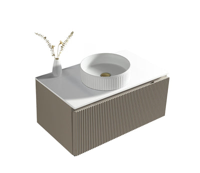 Flauto Fluted Wall Hung Vanity with Sintered Stone Counter Top - Soft Coffee - 800mm