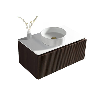 Flauto Fluted Wall Hung Vanity with Sintered Stone Counter Top - Espresso Oak - 800mm