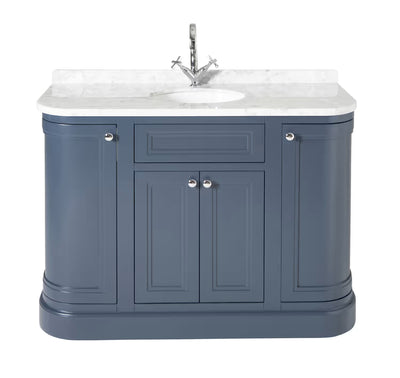 Merrion 1200mm vanity unit in navy with marble worktop and under-counter basin
