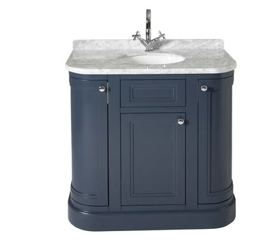 Merrion 900mm vanity unit in navy with marble worktop and under-counter basin