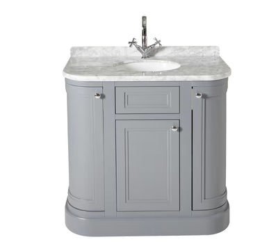 Merrion 900mm vanity unit in grey with marble worktop and under-counter basin