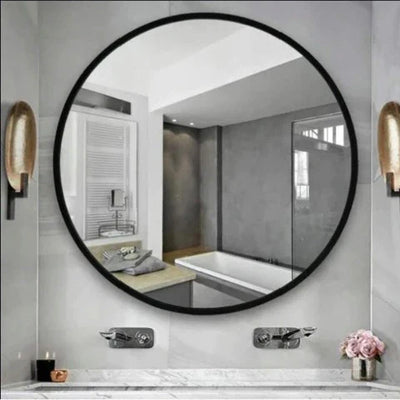 Art Deco Black Round Mirror - Close-up
