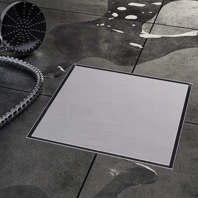 Brushed Chrome Linear Square Shower Drain - Installed