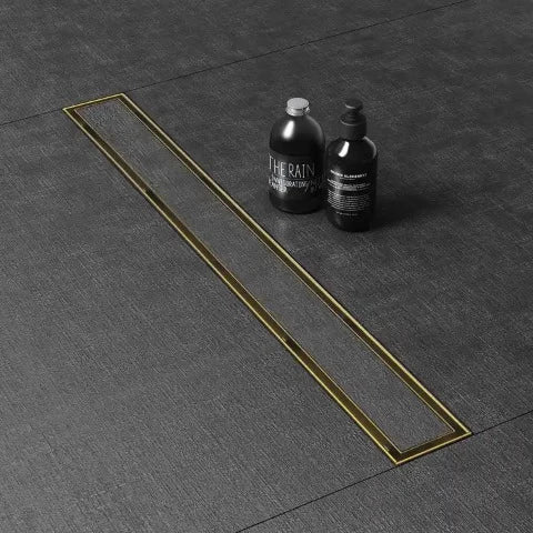 Microcement Linear Shower Drain 1200 Mm Wiper MCR Tivano PVD Gold | Wetrooms Design