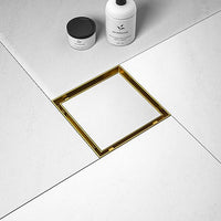 Brushed Gold Square Shower Drain - Tiled in Bathroom
