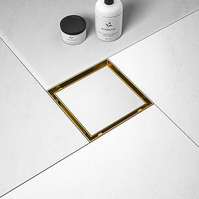 Brushed Gold Square Shower Drain - Tiled in Bathroom