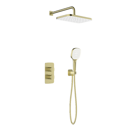 Malaga Concealed Thermostatic Rainshower Set — Brushed Gold