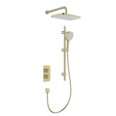 Malaga Concealed Thermostatic Rainshower Set with Sliding Rail — Brushed Gold