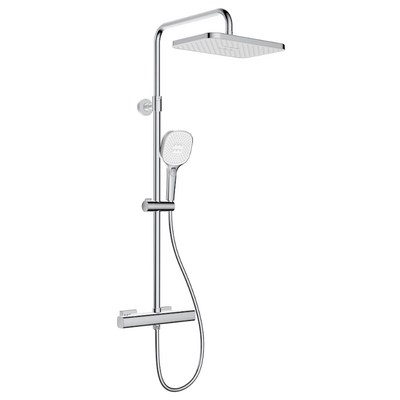 Malaga T-Bar Thermostatic Rain Shower Set – Adjustable Overhead & Hand Shower - Chrome - KFA