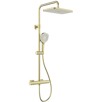 Malaga T-Bar Thermostatic Rain Shower Set – Adjustable Overhead & Hand Shower — Brushed Gold