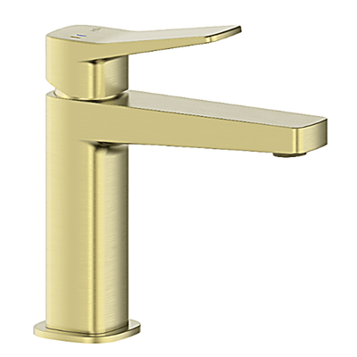 Malaga Standing Washbasin Mixer + Click Clack Drain — Brushed Gold