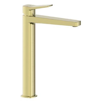 Malaga Standing Countertop Washbasin Mixer + Click Clack Drain — Brushed Gold
