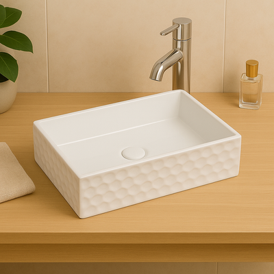 Diamond Countertop Basin - White - Glacier Ceramic