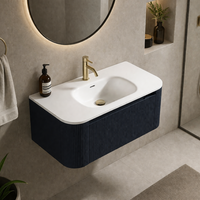 Flauto 870mm Wall Hung Curve Corner Vanity with Matte Basin - Midnight Shadow
