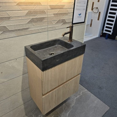 Ex Display Short Projection Cabinet with Front Stripes Natural Stone Basin 50cm x 30cm