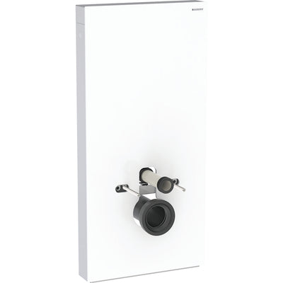 Geberit Monolith 101cm sanitary module, white glass front with brushed aluminium side cladding