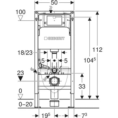 Geberit Alpha Duofix Cistern Installation Frame 12cm front dimensions 