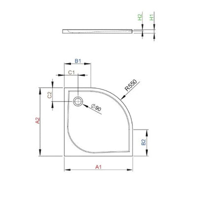 Delos Quadrant Shower Tray - Technical Drawing