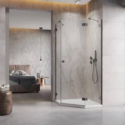 Essenza Pro Brushed Gunmetal PTJ Pentagon Shower Enclosure 