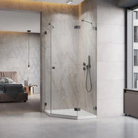 Essenza Pro Brushed Gunmetal PTJ Pentagon Shower Enclosure - No Wall Profiles