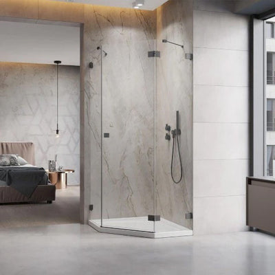 Essenza Pro Brushed Gunmetal PTJ Pentagon Shower Enclosure - No Wall Profiles