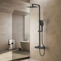Black Cetus Exposed Thermostatic Shower Set with Rain Shower in Bathroom