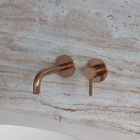 Omnires Y Wall Mounted Basin Tap Brushed Copper on a wall