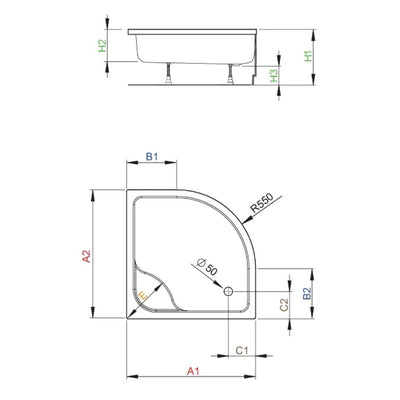 Indos A Shower Tray - Technical Drawing