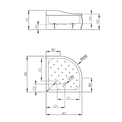 Korfu A Shower Tray - Tecnical Drawing