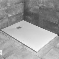 Kyntos F White Slate Shower Tray with Chrome Drain 