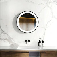 LED2 Round Black Frame Mirror in Bathroom