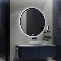 LED5 Round Black Frame LED Mirror - Close-up