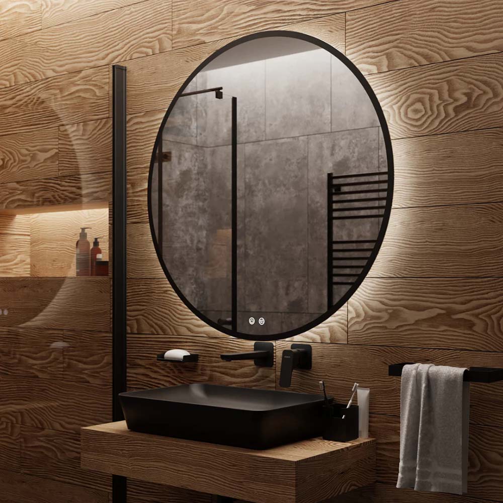LED5 Round Black Frame LED Mirror - Modern Design