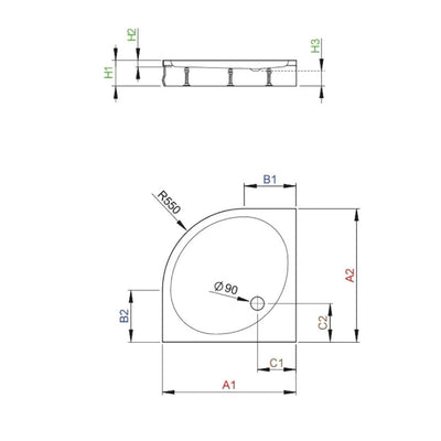 Patmos A Shower Tray - Technical Drawing