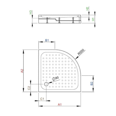 Rodos A Compact Quadrant Shower Tray - Technical Drawing