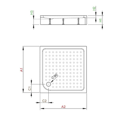 Rodos C Compact Shower Tray - Technical Drawing