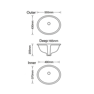 Ellen Undermount Basin Sink dimensions