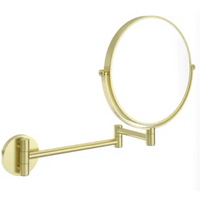 Cosmetic round mirror on extension arm - brushed-gold - Deante