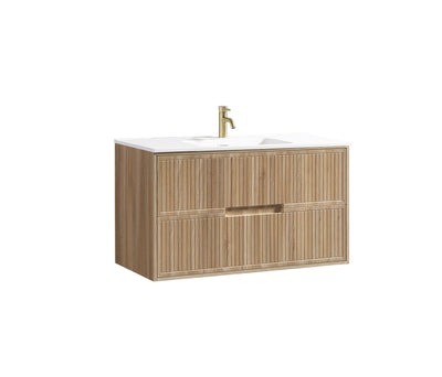 Bolzana Two Drawer Wall Hung Vanity & Matte Basin - Country Oak – 1000mm
