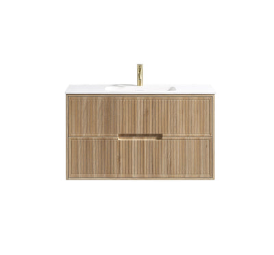 Bolzana Two Drawer Wall Hung Vanity & Matte Basin - Country Oak – 1000mm