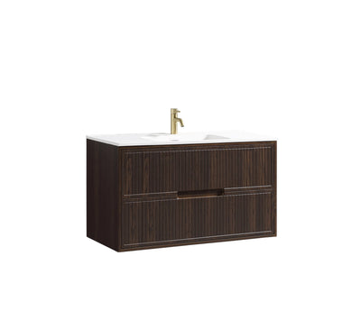 Bolzana Two Drawer Wall Hung Vanity & Matte Basin - Espresso Oak – 1000mm
