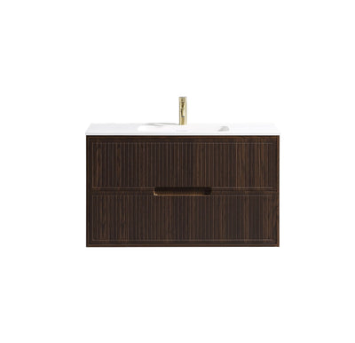 Bolzana Two Drawer Wall Hung Vanity & Matte Basin - Espresso Oak – 1000mm