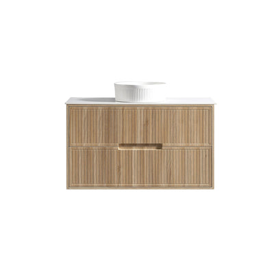 Bolzana Two Drawer Wall Hung Vanity & Sintered Stone Counter Top - Country Oak – 1000mm